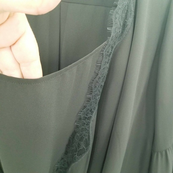 BCBGMaxazira black faux wrap blouse womens size XL long sleeve shell lace trim - Picture 8 of 12